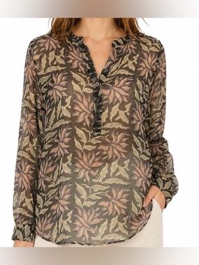 Hartford Sheer Leaf Print Viscose Blouse Size 4